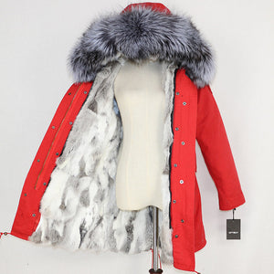 OFTBUY 2019 Winter Jacket Women Real Fur Coat Long Parka Natural Raccoon Fur Collar Rabbit Fur Liner Thick Warm Streetwear New