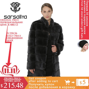 SARSALLYA Rex Rabbit Fur Women Coat  Detachable Overcoat Jacket Warm Winter Women Clothing Natural Fur Female Coat Jacket