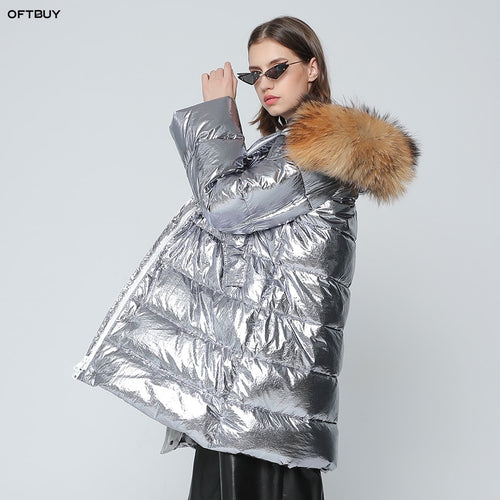 OFTBUY Silver Parka Long Parkas Winter Jacket Women Real Fur Coat Natural Raccoon Fur Duck Down Coat Thick Warm Streetwear Brand