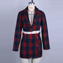 Load image into Gallery viewer, ZHYMIHRET Autumn Winter 2 Piece Set Plaid Dress Crop Top Women Long Sleeve Jacket And Pencil Skirt Two Piece Set Matching Sets
